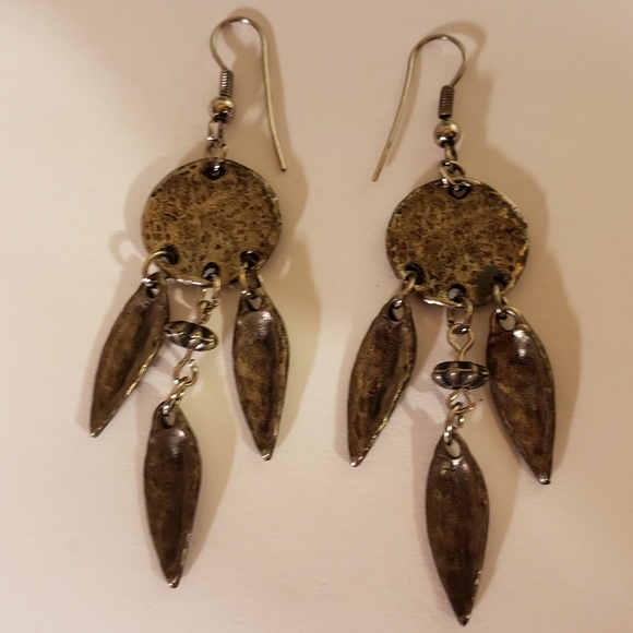 Vintage 1970s Enamel Feather Earrings - Picture 2 of 2